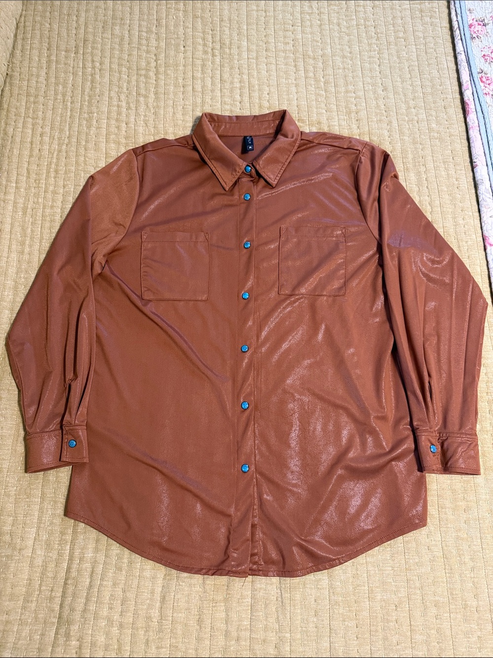 Women’s Brown Faux-Leather Button-Up Shirt